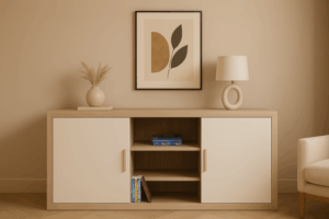 madia moderna, madia elegante, madia minimal beige, madia in legno chiaro, madia con ante laccate opache, mobile contenitore moderno, madia da soggiorno design, arredo minimal chic, madia scandinava, mobili moderni artigianali, madia bassa con ripiani a giorno, madia design italiano, madia per salotto, madia in stile nordico, madia contemporanea, mobile da soggiorno con libreria centrale, mobile basso elegante, arredamento zona living moderno, madia con finitura chiara, mobile moderno su misura