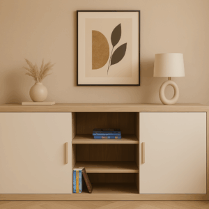 madia moderna, madia elegante, madia minimal beige, madia in legno chiaro, madia con ante laccate opache, mobile contenitore moderno, madia da soggiorno design, arredo minimal chic, madia scandinava, mobili moderni artigianali, madia bassa con ripiani a giorno, madia design italiano, madia per salotto, madia in stile nordico, madia contemporanea, mobile da soggiorno con libreria centrale, mobile basso elegante, arredamento zona living moderno, madia con finitura chiara, mobile moderno su misura