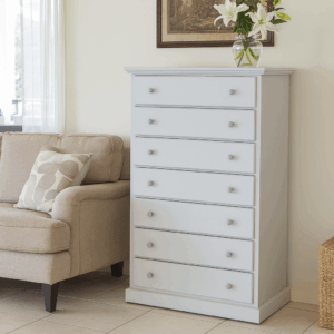 cassettiera classica bianca, cassettiera artigianale per camera, cassettiera di qualità, cassettiera in legno bianco e argento