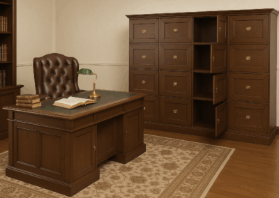 schedario classico in legno, mobile archivio elegante per ufficio, schedario 20 ante legno, arredo ufficio classico artigianale, mobile archivio studio legale, classic wood filing cabinet, office archive furniture, handcrafted wood cabinet, 20-door wooden file cabinet, traditional office archive furniture