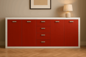 madia moderna rossa, mobile soggiorno colorato, credenza moderna in legno, madia artigianale su misura, mobile con cassetti centrali, madia bicolore rosso e bianco, mobile design contemporaneo, madia con ante e cassetti, mobile moderno per zona living, credenza elegante su misura, madia con cornice bianca, madia rossa in legno, mobile con maniglie in acciaio, arredamento moderno artigianale, mobile basso rosso moderno, madia in legno laccato, credenza con finitura personalizzabile, arredo zona giorno moderno, mobile soggiorno artigianale italiano, mobili moderni in legno massello, madia moderna, credenza moderna, red sideboard, modern sideboard, handmade furniture, made in italy furniture 
