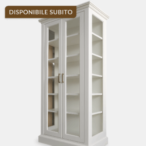 vetrina classica bianca, vetrina in legno massello, mobile vetrina disponibile subito, mobile artigianale in legno, vetrina a due ante, mobile espositore in legno, vetrina su misura, mobile grezzo in legno, vetrina con vetri trasparenti, arredo soggiorno classico