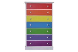 cassettiera colorata in legno, cassettiera colorata camerette, cassettiera arcobaleno, cassettiera colorata per bambini, cassettiera in legno massello, settimino colorato cameretta, cassettiera arcobaleno, cassettiera design per bambini
