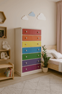 cassettiera colorata in legno massello per bambini