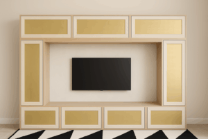 parete attrezzata classica, parete attrezzata design classico oro moderno, parete design oro in legno massello, parete attrezzata legno massello con ante e cassetti a cornice