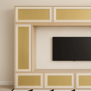 parete attrezzata classica, parete attrezzata design classico oro moderno, parete design oro in legno massello, parete attrezzata legno massello con ante e cassetti a cornice