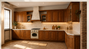 cucina classica in legno massello noce angolare su misura