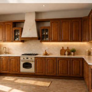 cucina classica in legno massello noce angolare su misura