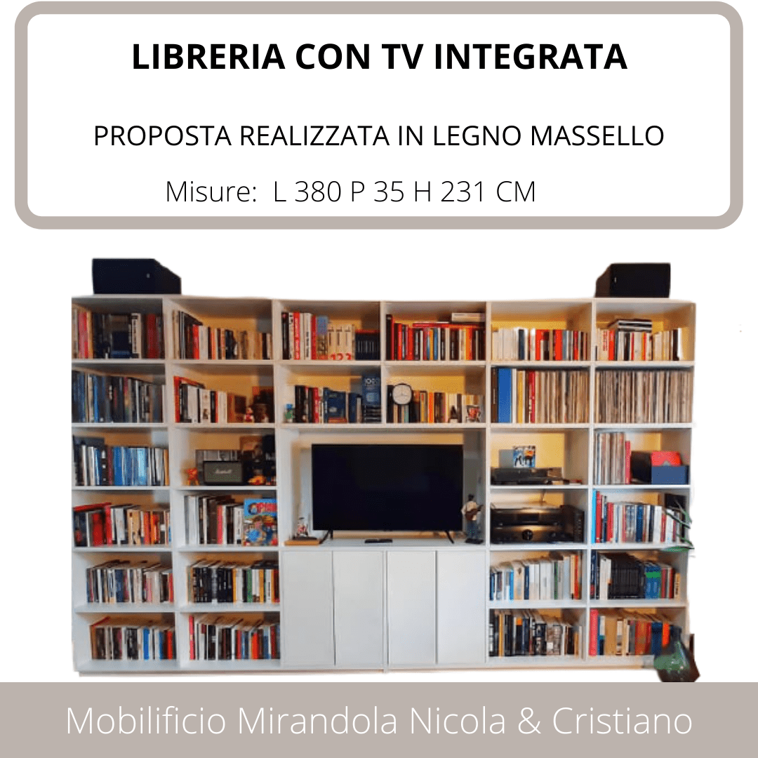 ART. 907: LIBRERIA CON TV INTEGRATA IN LEGNO MASSELLO - Mobilificio  Mirandola