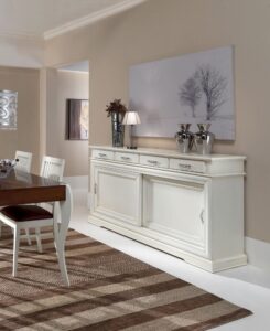 credenza classica bianca con ante scorrevoli, credenza design classico alta qualità, credenza bianca in legno massello con ante scorrevoli, credenza classica bianca massello
