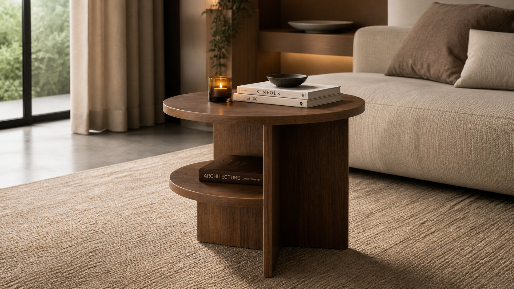 tavolino da caffè rotondo di design in legno massello