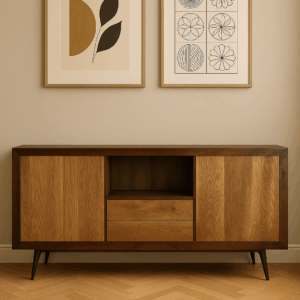 madia con piedini, madia in legno rovere, madia moderna con piedini alti, credenza in legno rialzata da terra, madia design con gambe, madia alta elegante, madia artigianale su misura, madia con ante e cassetti, madia soggiorno moderna, mobile in rovere con piedini, madia stile nordico, madia con struttura in legno massello, arredo living in legno naturale