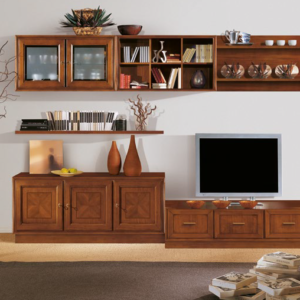 parete attrezzata componibile in legno massello, parete soggiorno legno massello, parete attrezzata classica porta tv in legno, parete attrezzata classica noce