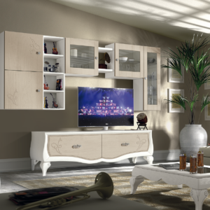 parete soggiorno barocco moderno, parete attrezzata barocco moderno, parete soggiorno barocco moderno bianco e beige