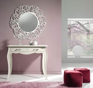 consolle bianca in legno shabby chic, consolle shabby chic per ingresso, consolle classica bianca in legno, consolle legno massello, consolle per ingresso shabby chic
