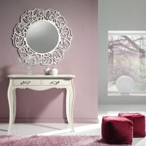 consolle bianca in legno shabby chic, consolle shabby chic per ingresso, consolle classica bianca in legno, consolle legno massello, consolle per ingresso shabby chic