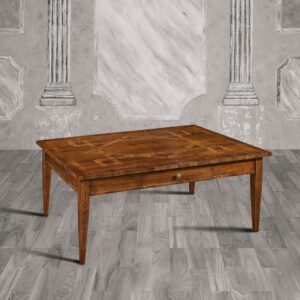 tavolino da salotto in legno massello, tavolino da soggiorno, tavolino intarsiato noce, tavolino classico noce per soggiorno, tavolino noce