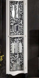 vetrina anni 60, vetrina design classico, vetrina bianca e nera, vetrina classica rivisitata, vetrina legno massello, vetrina design