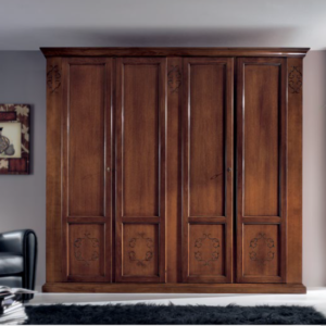 4515 - armadio classico noce con ante battenti, armadio design classico ante battenti, armadio classico legno massello con 4 porte, armadio noce classico per camera