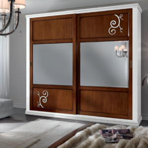 4518 - armadio classico bianco e noce, armadio classico con specchi, armadio classico in legno, armadio classico di qualita, armadio design classico, armadio in legno scorrevole