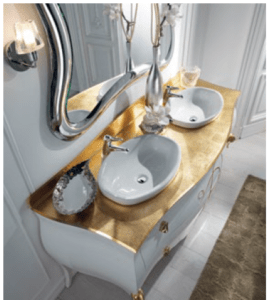 Bott- mobile bagno barocco design, mobile bagno barocco con due vasche, mobile bagno barocco bianco e oro