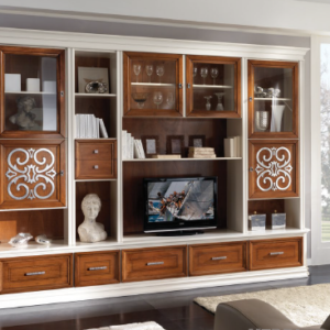 parete attrezzata classica legno e bianco, parete attrezzata classica elegante, parete attrezzata design classico, parete attrezzata legno e bianco, parete attrezzata in legno massello, parete attrezzata di lusso