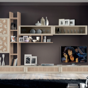 Melissa - parete attrezzata moderna, parete attrezzata legno massello contemporanea, parete soggiorno legno massello design, parete soggiorno design legno