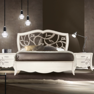 LM21 - Letto matrimoniale classico, letto matrimoniale frassino bianco, letto matrimoniale legno massello, letto matrimoniale con testata lavorata, letto matrimoniale con rete contenitore