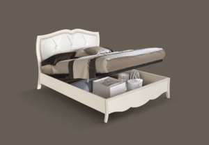 LM22 - Letto matrimoniale con testata in ecopelle classico, letto matrimoniale classico bianco con contenitore, letto matrimoniale alta qualità