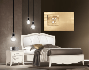 LM22 - Letto matrimoniale con testata in ecopelle, letto matrimoniale con testata imbottita, letto matrimoniale classico in legno con testata imbottita