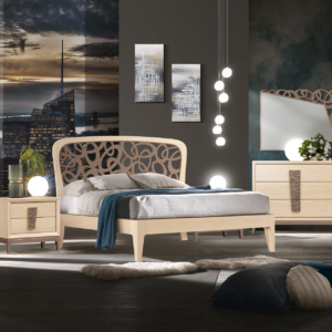 LM23 - Letto matrimoniale con testata lavorata, letto matrimoniale natural design, letto matrimoniale frassino naturale, letto matrimoniale moderno con piedini