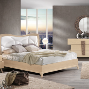 LM25 - Letto matrimoniale con testata imbottita in ecopelle e contenitore, letto matrimoniale natural design, letto matrimoniale di alta qualità, letto matrimoniale con contenitore e piedini