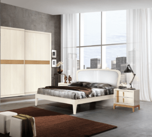 LM26 - Letto matrimoniale in frassino, letto matrimoniale moderno legno frassino, letto matrimoniale legno frassino con testata imbottita, letto moderno legno frassino e testata in ecopelle