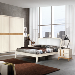 LM26 - Letto matrimoniale in frassino, letto matrimoniale moderno legno frassino, letto matrimoniale legno frassino con testata imbottita, letto moderno legno frassino e testata in ecopelle