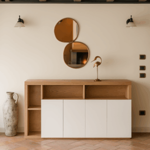 madia moderna, madia frassino e bianco, madia lunga 185 cm, madia con vani a giorno, madia ingresso elegante, mobile contenitore soggiorno, madia artigianale italiana, credenza moderna in legno, mobile basso moderno, madia con ante push and pull, arredamento zona giorno, madia design contemporaneo, mobile moderno frassino, madia bianca e legno, mobile soggiorno 185 cm modern sideboard, oak and white sideboard, 185 cm long sideboard, open shelf cabinet, entryway cabinet, designer storage unit, Italian artisan sideboard, low modern cabinet, push to open sideboard, contemporary credenza, light wood cabinet, minimalist sideboard, modern living room furniture, two-tone cabinet, white and wood sideboard