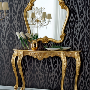 Ingresso regale, ingresso barocco consolle e specchiera barocco, ingresso barocco oro, consolle e specchiera barocco oro, consolle e specchiera design barocco foglia oro