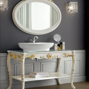 arredo bagno barocco bianco e oro, arredo bagno barocco in legno bianco e oro, arredo bagno design barocco, arredo bagno barocco moderno, arredo bagno barocco moderno rivisitato