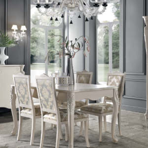 sala da pranzo luigi xvi moderna, sala da pranzo classica con cimasa, sala da pranzo classica legno massello bianco con intagli e cimasa, sala da pranzo classica bianca e argento