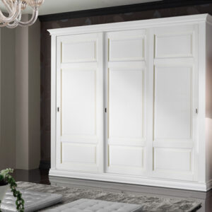 armadio tre ante scorrevoli bianco classico, armadio bianco classico ante scorrevoli, armadio design classico tre ante scorrevoli, armadio in legno massello scorrevole classico bianco milano