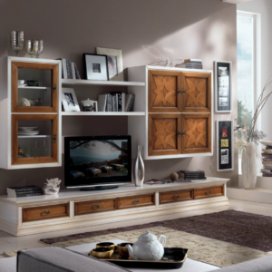 parete attrezzata componibile in stile classico, parete design classico, parete attrezzata classica rivisitata, parete attrezzata classica in legno