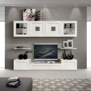 parete attrezzata design bianco opaco, parete attrezzata in legno bianco, parete attrezzata design L 250 in legno, parete componibile in legno L 250
