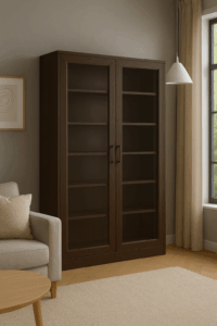 vetrina design, vetrina L 150 cm, vetrina legno massello, libreria design, libreria con ante vetrate, libreria L 150 cm con ante