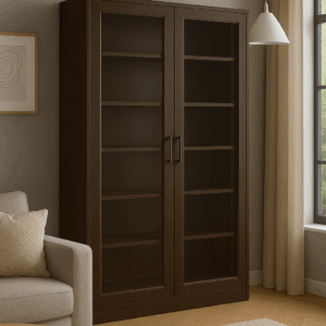 vetrina design, vetrina L 150 cm, vetrina legno massello, libreria design, libreria con ante vetrate, libreria L 150 cm con ante