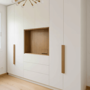 armadio bianco e legno, armadio lungo 280 cm design, armadio camera da letto ante battenti di qualita, armadio con vano tv camera da letto