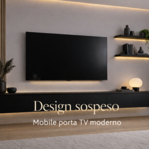 mobile porta tv sospeso nero, mobile design sospeso nero, mobile tv nero opaco design 250 cm
