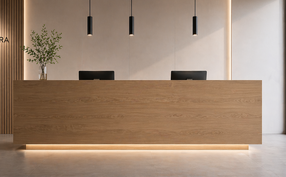 bancone reception 240 cm, bancone reception, front desk doppia postazione bancone reception 240 cm, bancone reception, front desk doppia postazione